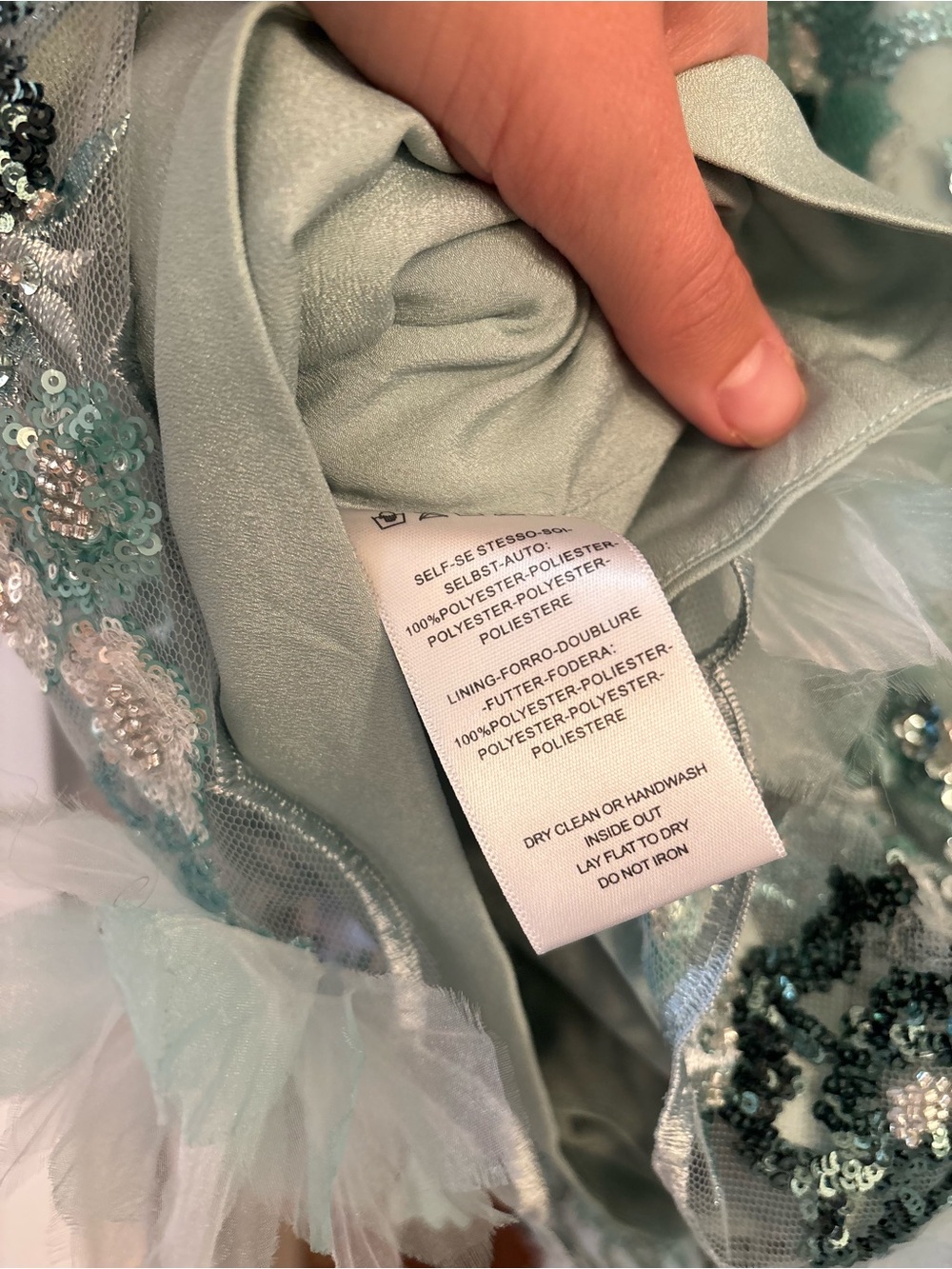 new Helsi Hilma 3D floral appliqué mesh mini dress in Sage seafoam green - Picture 5 of 6